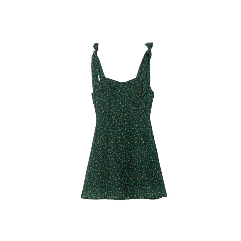 Vintage Green Floral Slip Dress - Summer Cotton Ocean, Slim Fit