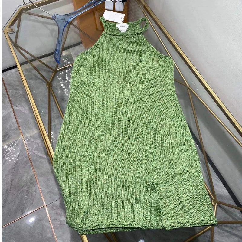 Green Knitted Dress - French Style Summer Temperament, High-End Celebrity Desire Skirt