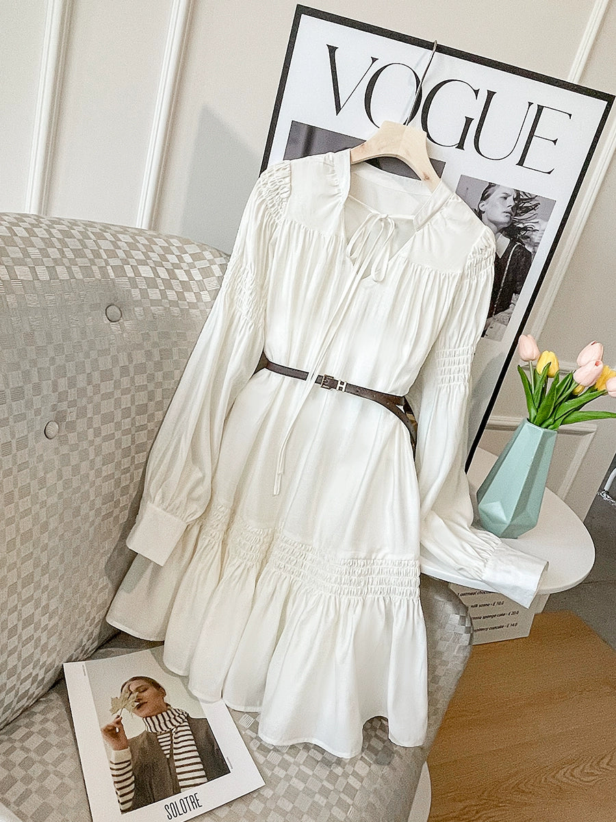 2024 Spring Summer White Sweet Dress: French Lace-Up Doll Skirt